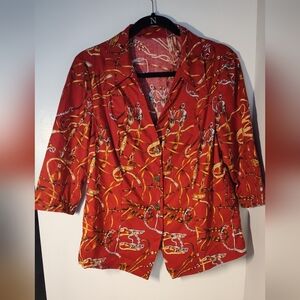 Vintage Red Horse Bit And Tassel Patterned Women's Shirt Size Lg #742